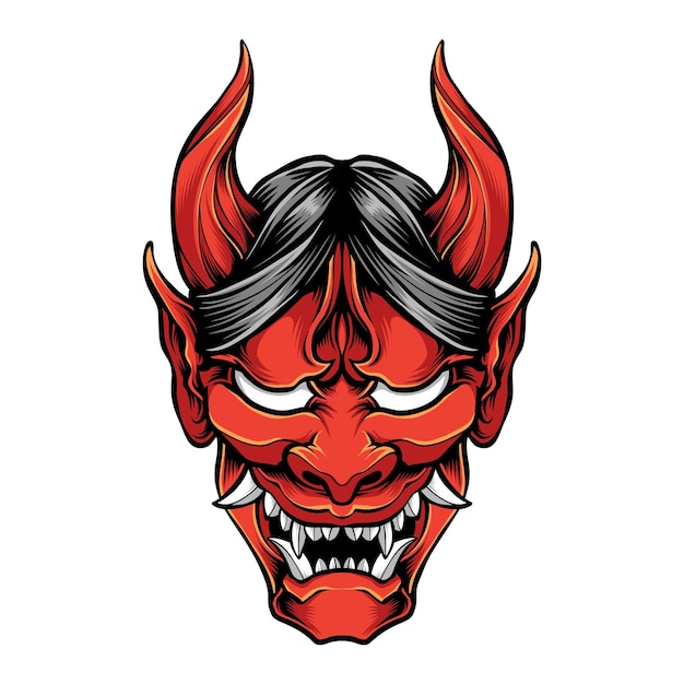 Red oni mask isolated on white