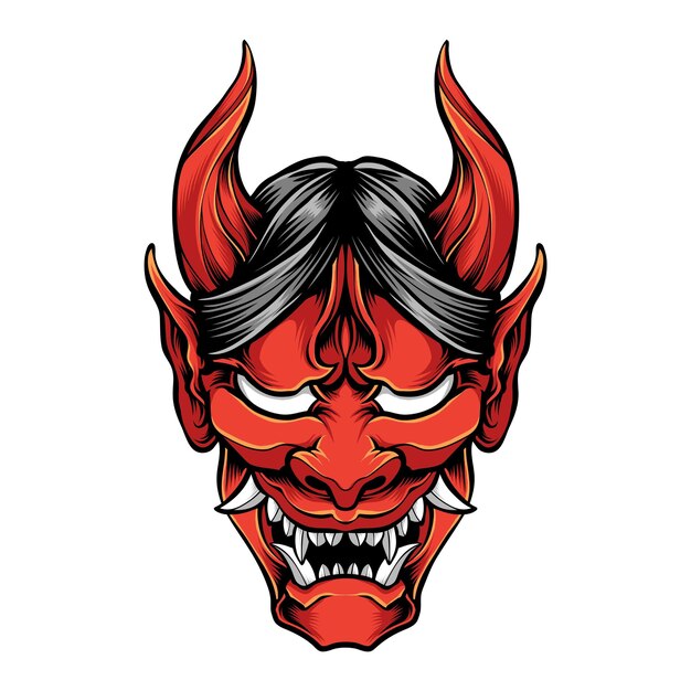 Red oni mask isolated on white