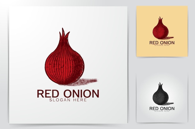 赤玉ねぎのロゴのアイデア。インスピレーションのロゴデザイン。テンプレートベクトル図。白い背景に分離