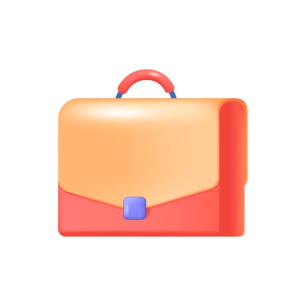 Free vector red and orange briefcase for office workers 3d illustration. cartoon drawing of leather bag for documents or files in 3d style on white background. accessories, business concept