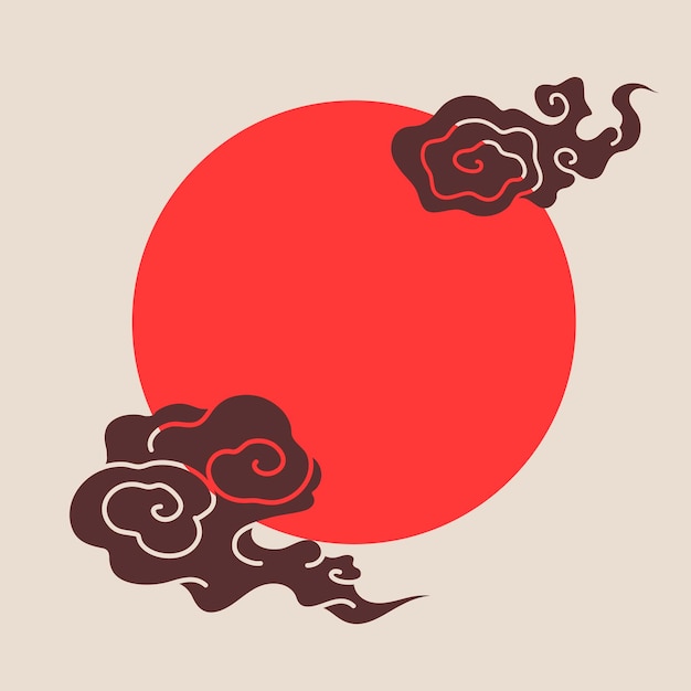 Red oriental frame, Chinese cloud illustration vector