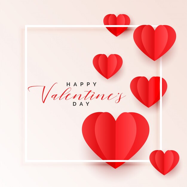 Red origami paper hearts valentines day background