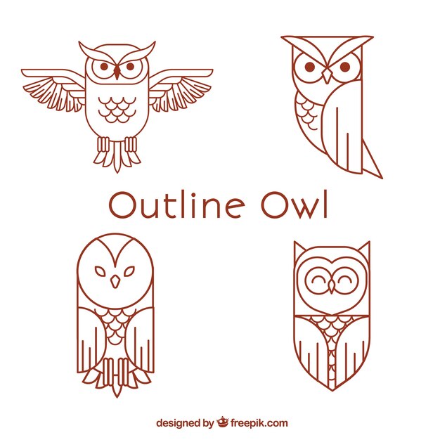 Red outline owl set