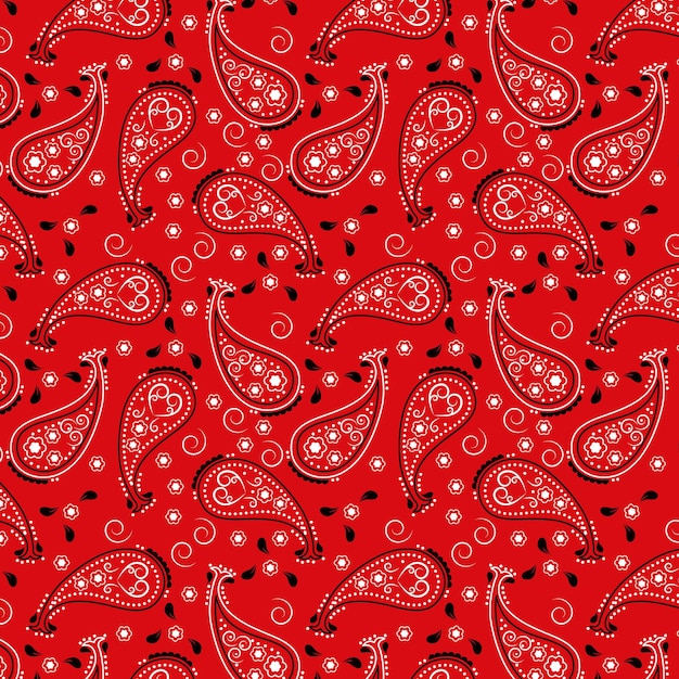 無料ベクター 赤いペイズリーバンダナのシームレスパターン
