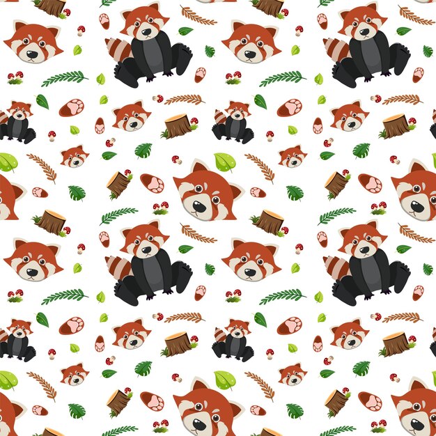Red panda cute animal seamless pattern