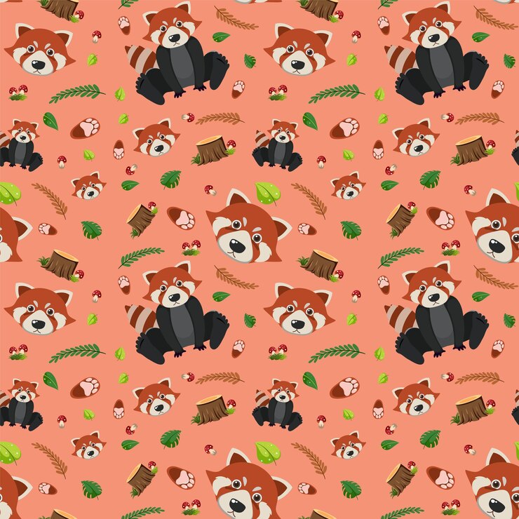 Free Vector red panda cute animal seamless pattern
