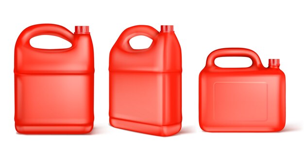 액체 연료, 염소, 모터 오일, 자동차 윤활유 또는 세제 용 빨간색 플라스틱 용기.