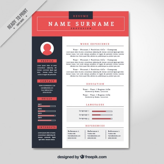 Free vector red resume template