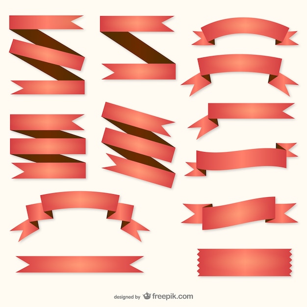 Red retro ribbons collection free vector, download for vector, free to download, free illustration, download free vector