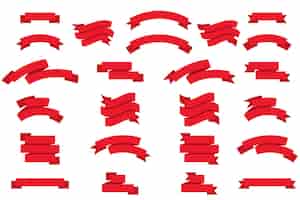 Бесплатное векторное изображение Красная лента плоские баннеры набор