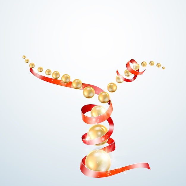 Бесплатное векторное изображение Красная лента с золотыми перлами.