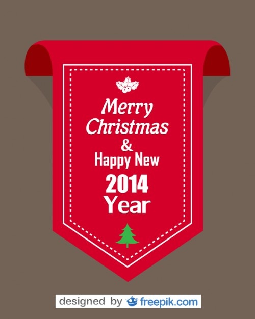 Red ribbon with merry christmas and happy new year 2014 text