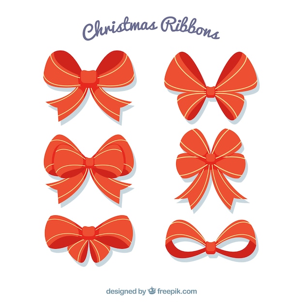 Free vector red ribbons set for christmas