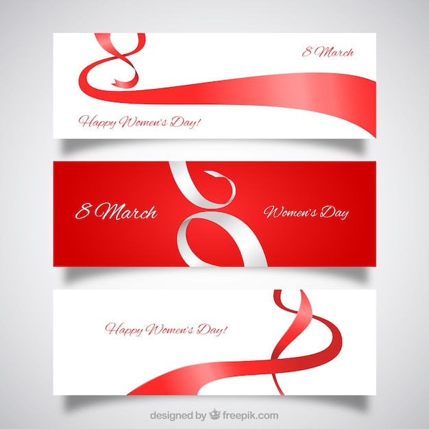 Red ribbons women's day banners