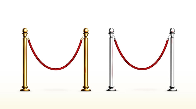 Бесплатное векторное изображение Красный канатный барьер с золотыми и серебряными стойками