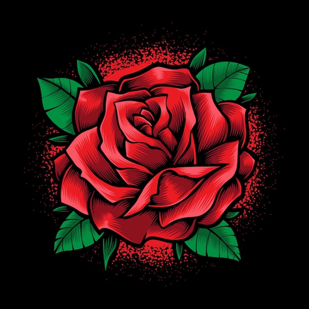 黒に分離された赤いバラの花