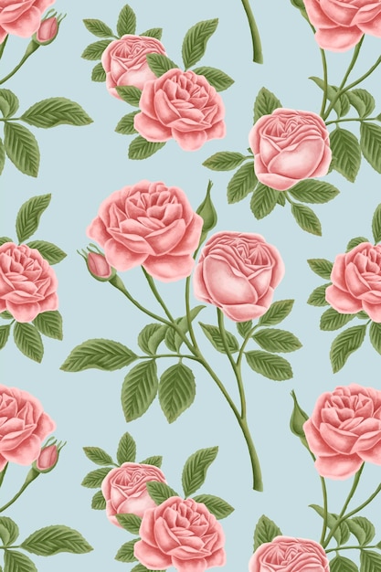 Free vector red rose seamless patterned background vector