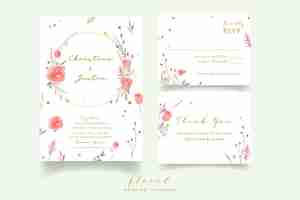 Free vector red rose watercolor wedding invitation