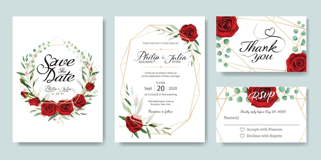 Red rose wedding invitation card.