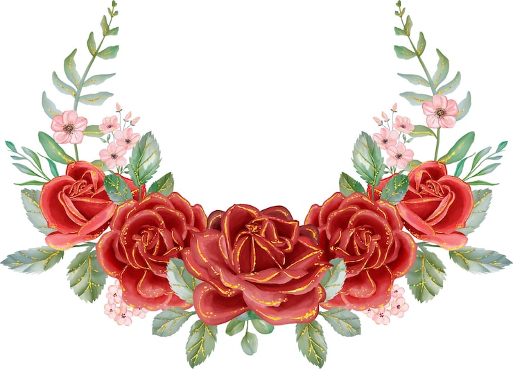 Free Vector red rose with gold line watercolor floral wreath luxurious floral elements botanical background or wallpaper design prints and invitations and postcards
