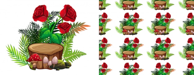 Modello di rose rosse e funghi