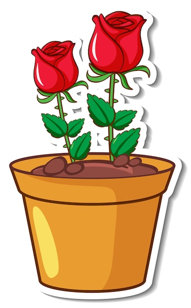 Free vector red roses in a pot sticker