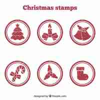 Free vector red round christmas stamps