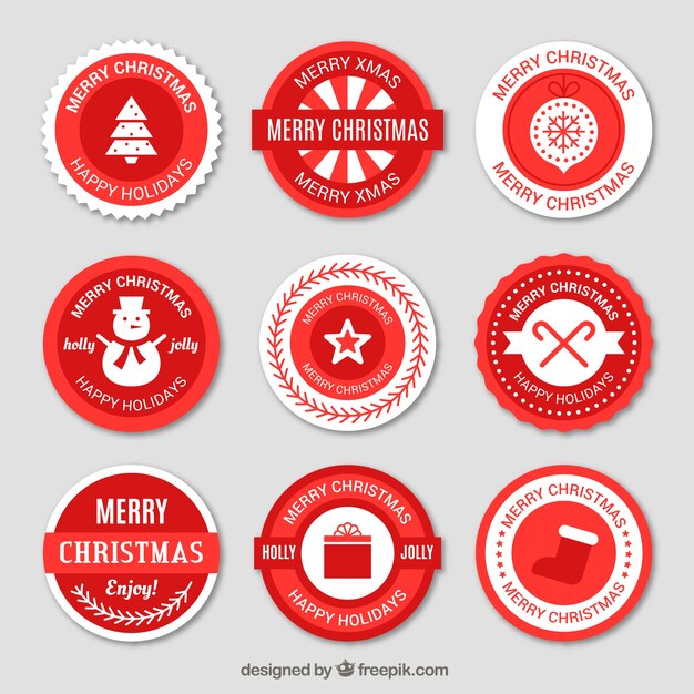 Red round christmas stickers