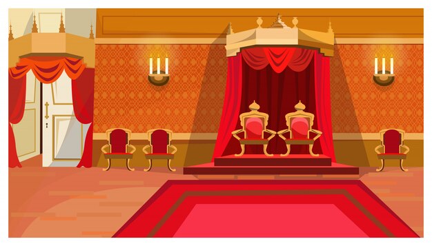 Red royal thrones in palace illustration