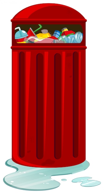 Vettore gratuito bidone della spazzatura rosso pieno di spazzatura