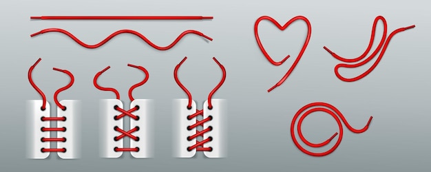 Бесплатное векторное изображение Красные шнурки, шнуровка веревками в кроссовках по-разному