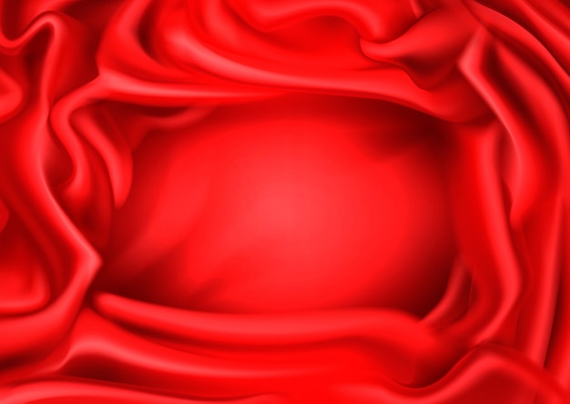 Red silk draped fabric background.