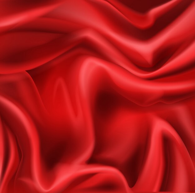 Red silk folded fabric background, luxurious textile decoration background