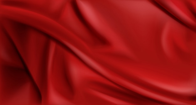 Red silk folded fabric background, luxury textile