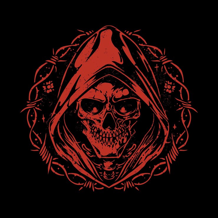 Free Vector red skull grim reaper illustration