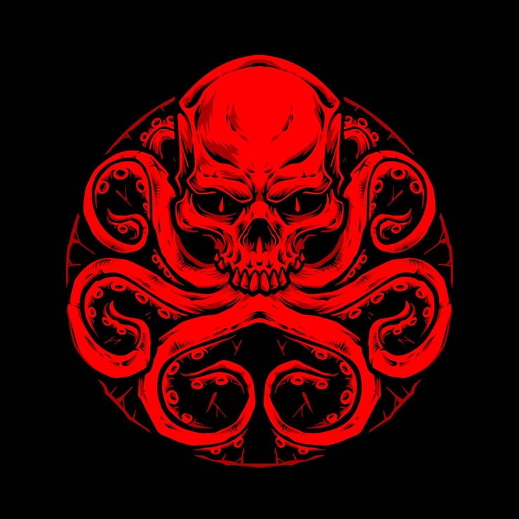 Free Vector red skull monster octopus illustration