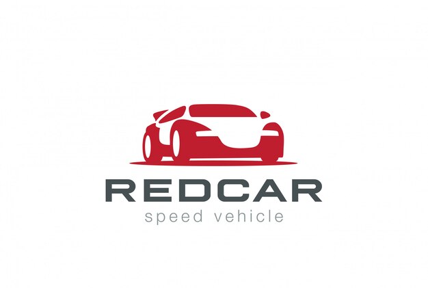 Red Sport Car Logo vector icon. Negative space style