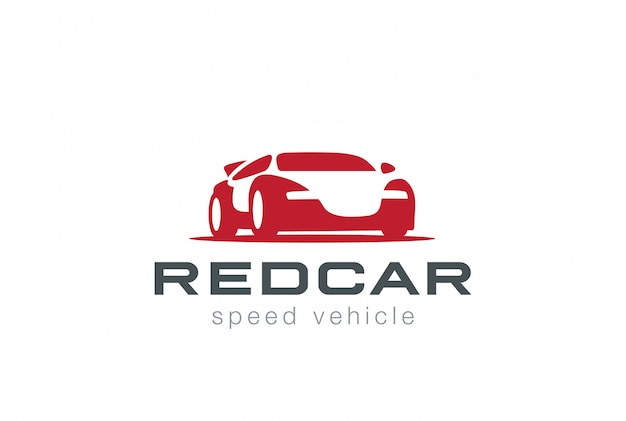 赤いスポーツカーのロゴのベクターアイコン。ネガティブスペーススタイル