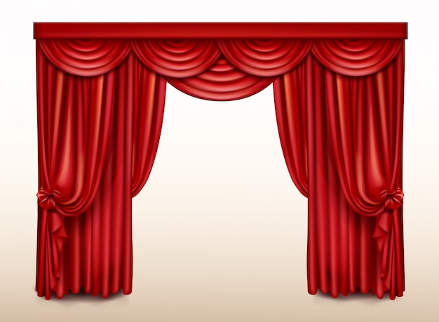 Бесплатное векторное изображение Красный занавес для театра, драпировки оперной сцены