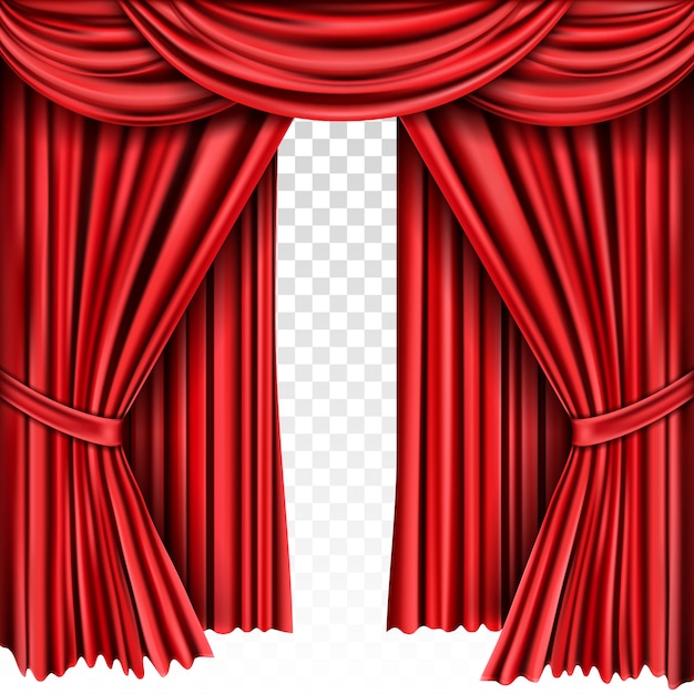 Free vector red stage curtain for theater, opera scene drape