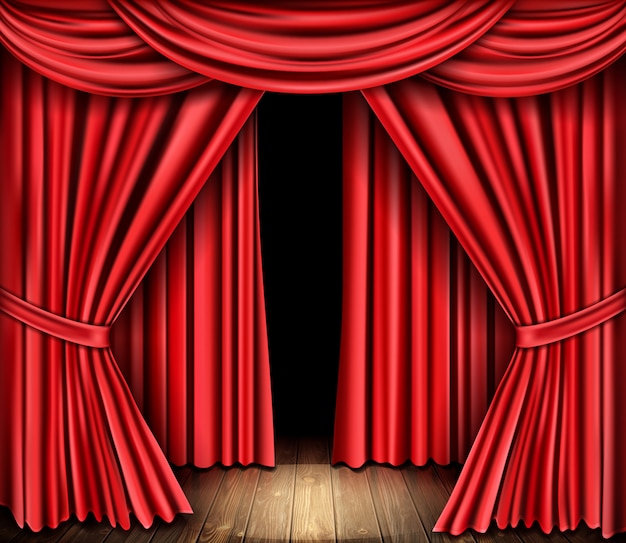 Red stage curtain for theater, opera scene drape