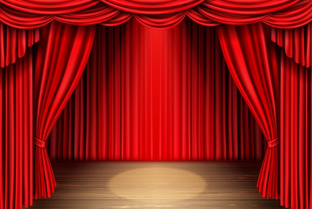 Red stage curtain for theater, opera scene drape