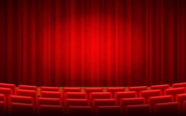 Free vector red stage curtain for theater, opera scene drape