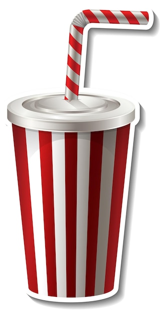 Free vector red striped paper cup with straw sticker on white background