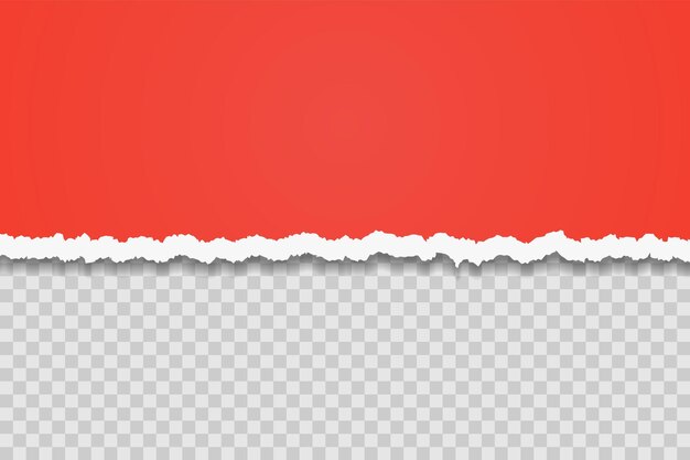 Шаблон края красной рваной бумаги Разорванные горизонтальные полосы с тенями Дизайн текстуры границы Вектор