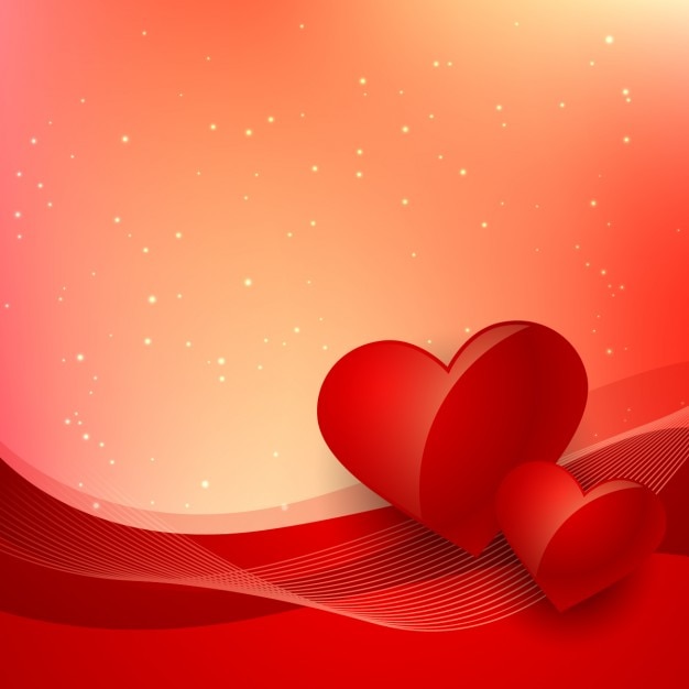 Red valentines background with waves and hearts