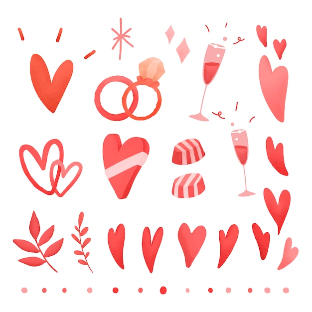 Red valentines love doodle set