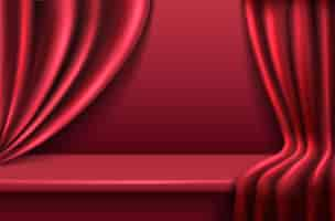 Free vector red velvet background with wavy drapery curtains