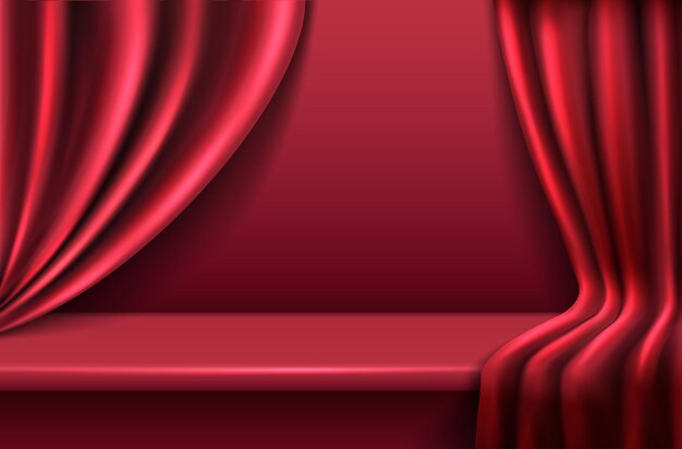 red velvet background with wavy drapery curtains