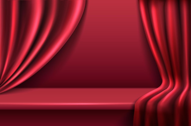 波状のカーテンカーテンと赤いベルベットの背景